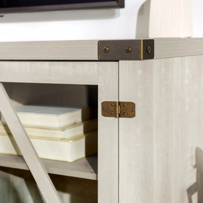 TV Stand, Modern Farmhouse Glass Door for TVs Up To 65", Stone Grey, Tv Stand Living Room Furniture