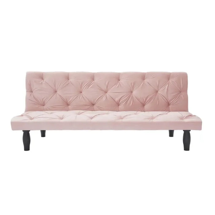 Aukfa Velvet Futon Convertible Sofa for Home Office, Tufted Back, Space Save, Pink