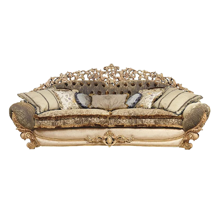 Modern Luxury European Style Hand Carved Solid Wood Sofa Set with Fabric Upholstery for Living Room and Villa Lounge Couch