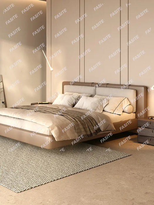Suspended bed is light and luxurious, modern double master bedroom Italian minimalist bed, Nordic bedside cover soft bag