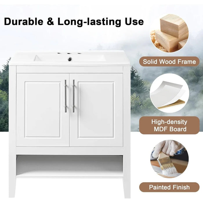 Combination Under Counter Sink Washbasin for the Bathroom Furniture 30" Bathroom Vanity With Single Sink Solid Wood Frame Sinks
