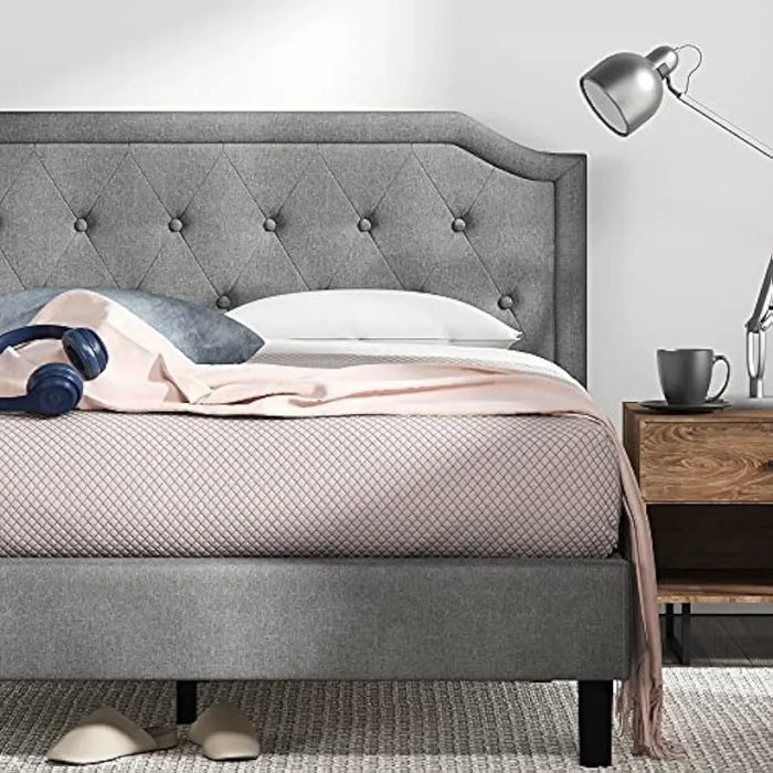 Upholstered Scalloped Platform Bed Frame / Mattress Foundation / Wood Slat Support / No Box Spring Needed / Easy Assembly