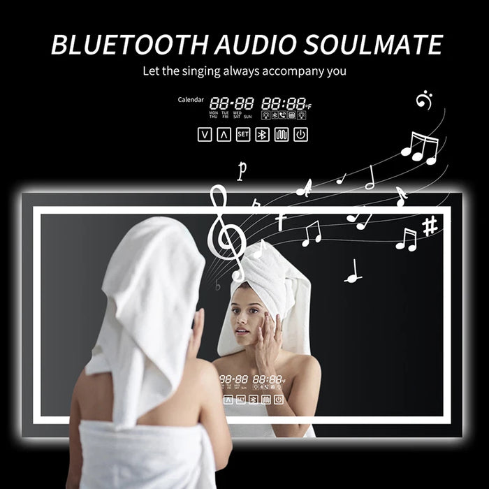 Smart Bluetooth Bathroom Mirror Anti-fog Shower Backlight Touch Control Dimmable Led Lighting Fogless Makeup Wall Mirrors