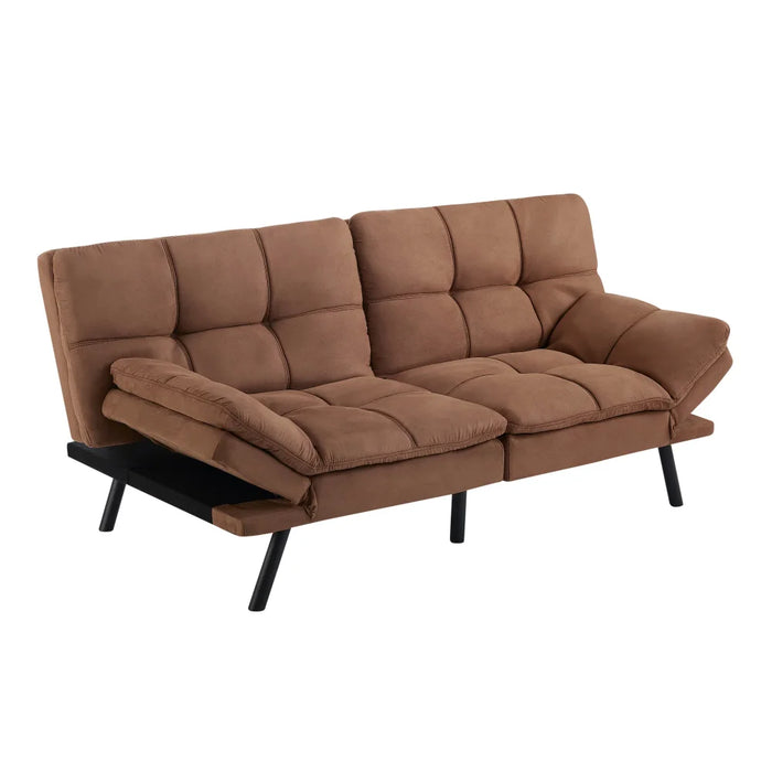 2023 New Mainstays Memory Foam Futon, Camel Faux Suede Fabric Camel