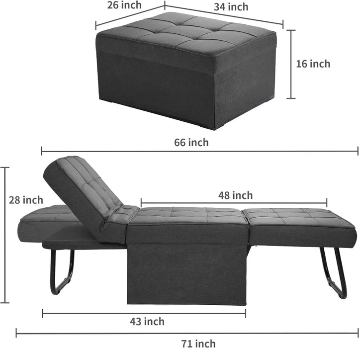4 in 1 Multi-Function Folding Breathable Linen Couch Bed for Living Room Apartment Office, Dark Grey