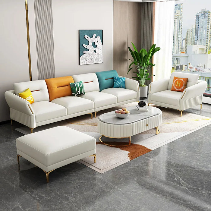 Italian Style Luxury Leather Combination Soft Sofa, Living Room, Office, Straight Row L Type Reception Modern Combination