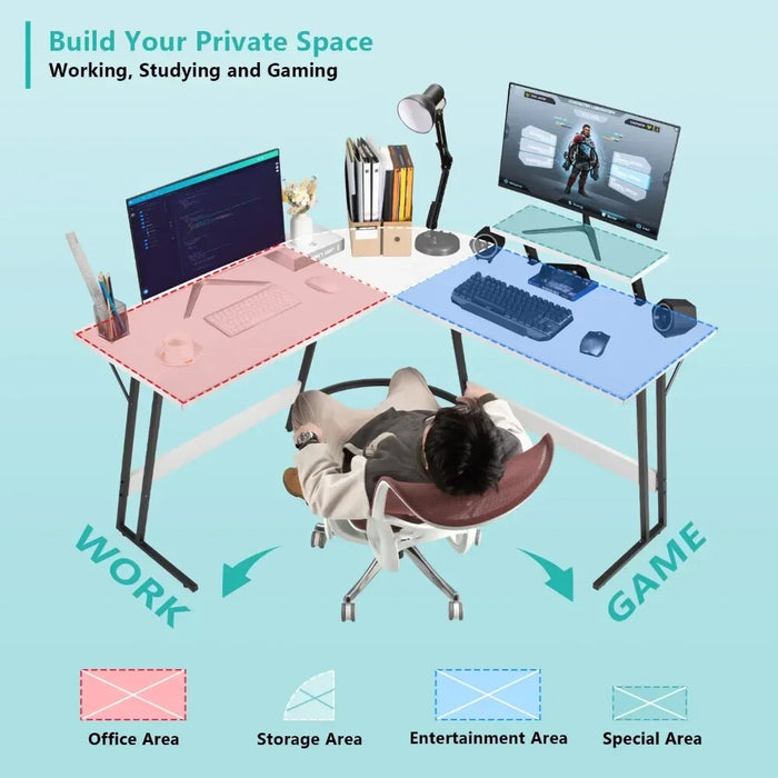 Home Office Writing Desk Modern L-Shape Computer Desk,Metal, 51.18 x 19.68 x 29.13 Inches