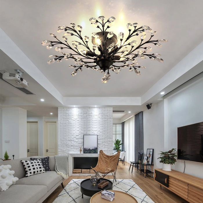 Modern Crystal Chandelier Tree Branch LEDCeiling Lamp Luxury Pendant Light Creative Home Decor 5-Head Light for Living Room