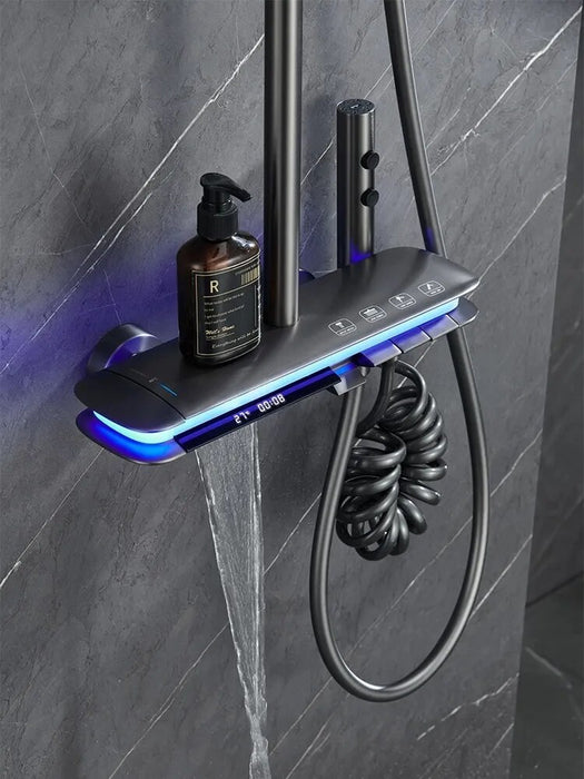 Bathroom Thermostat Shower System Set With Bidet Mixer Tap Wall Mounted Brass Bath Cabin System With Holder Shower Head