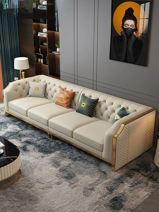 Villa living room light luxury modern simple high-end atmosphere leather sofa head layer cowhide row of four people