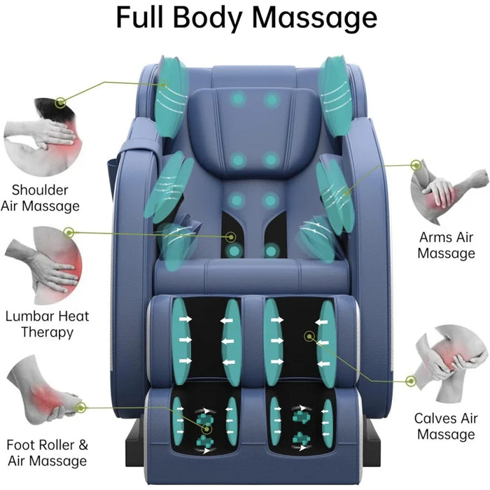 2022 New Massage Chair Recliner with Zero Gravity, Full Body Air Pressure, Heat and Foot Roller Included, Blue