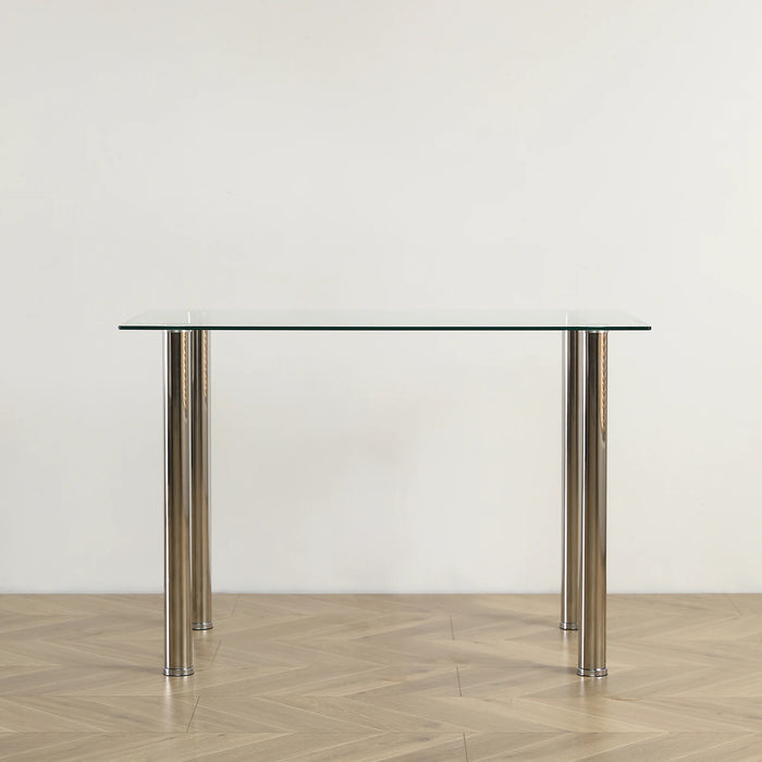 5-PieceDiningTableSetwith1GlassTransparentDiningTableand4 PVCBlackChairsModernDiningTableSetforKitchen&Breakfast DiningLiving
