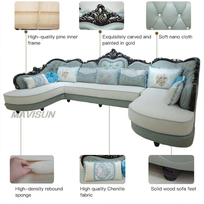Nordic Fabric Sofa Living Room Chaise Longue Carved Size Apartment u-Shaped Simple Sofa Combination Removable And Washable