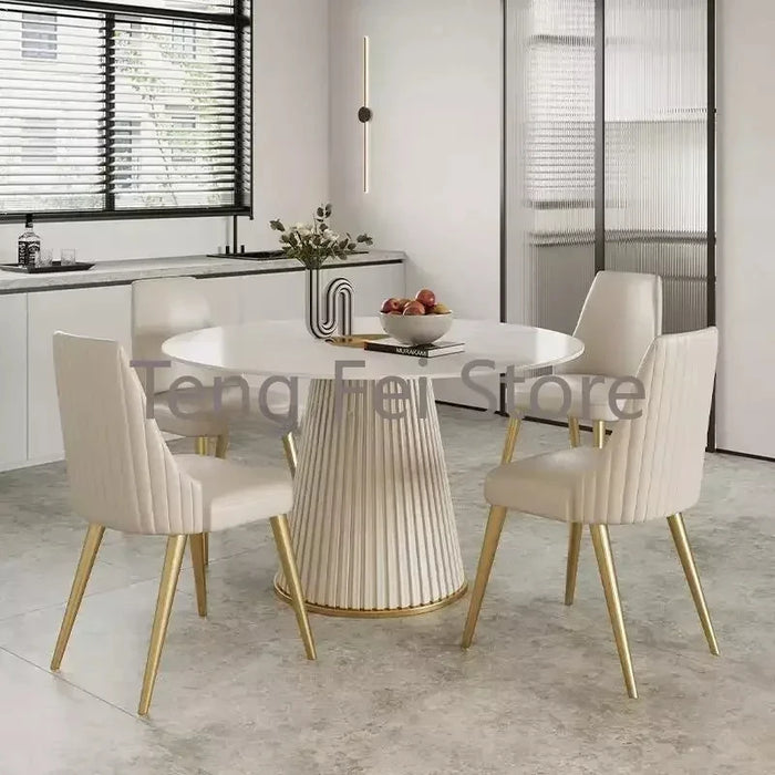 High Grade Rock Slab Round Dining Table Household Chair Luxury Combination Minimalist Apartment Table A Manger Furniture WK