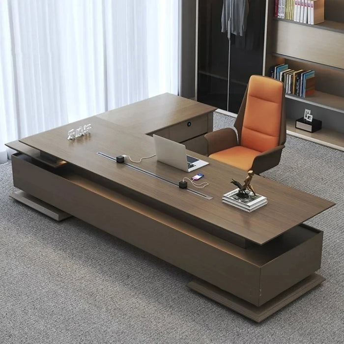 Luxury Office Desk Wood Executive Computer L Shaped Workbench Storage Desktops Drawers Standing Scrivania Gaming Office Supplies