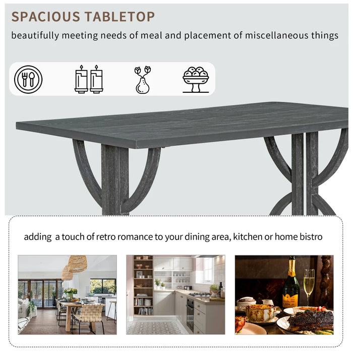 6-Piece Retro Rectangular Dining Table Set with Table,4 Upholstered Chairs,1 Bench for Dining Room,Gray Wash