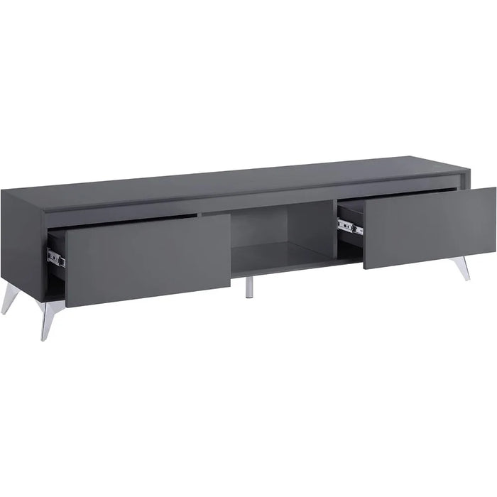 Wooden 2 Drawer TV Cabinet With Gray and Chrome LED Lighting Tv Stand Living Room Furniture for Modern Television Home Stands
