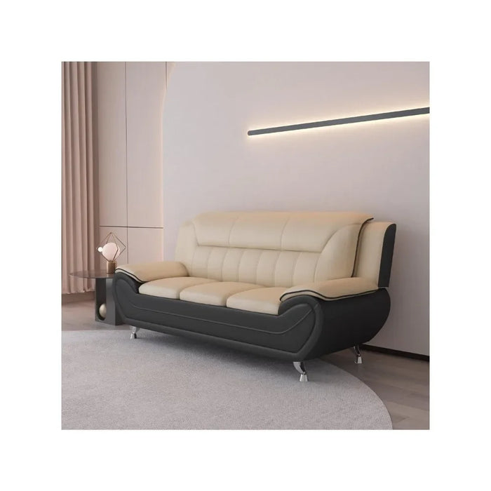 Modern Faux Leather Upholstered Stainless Steel Legs Living Room, Sofa, Black Camel