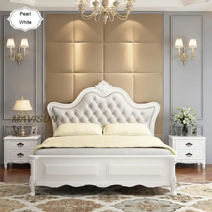 Wedding Solid Wood Comfortable Double Bed With Bedside Tables Combination For Master Bedroom Hotel Home Furniture Italy Design