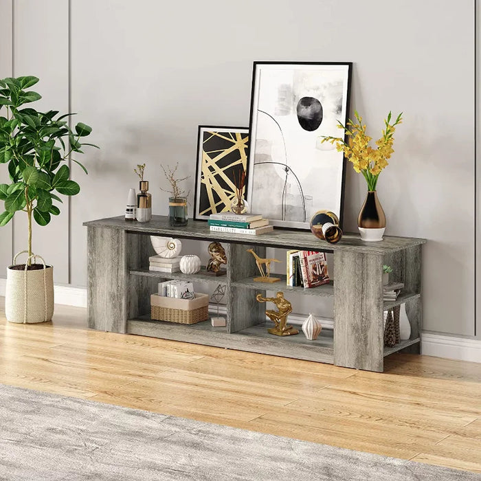 Bestier 55 inch TV Stand Media 3-Tier Console Table with 8 Separate Adjustable Storage Units Grey living room furniture