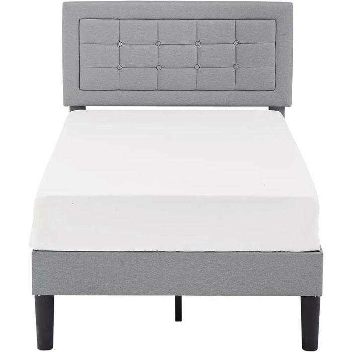 Bed Frame with Adjustable Headboard, Upholstered Button Tufted Platform Bedframe with Wood Slats Support, No Box Spring Needed