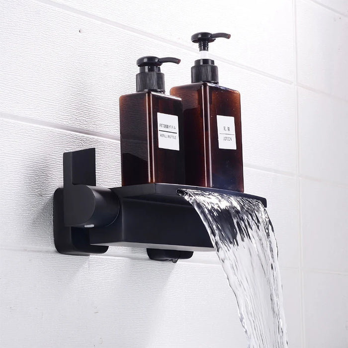 Waterfall bathtub faucet in-wall hot and cold shower set wall outlet side faucet bathroom full copper mixing valve