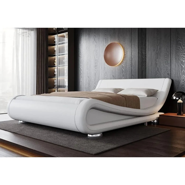 Bed FrameFull-size Bed Frame with ergonomic and adjustable headboard, understated modern padded platform sled design