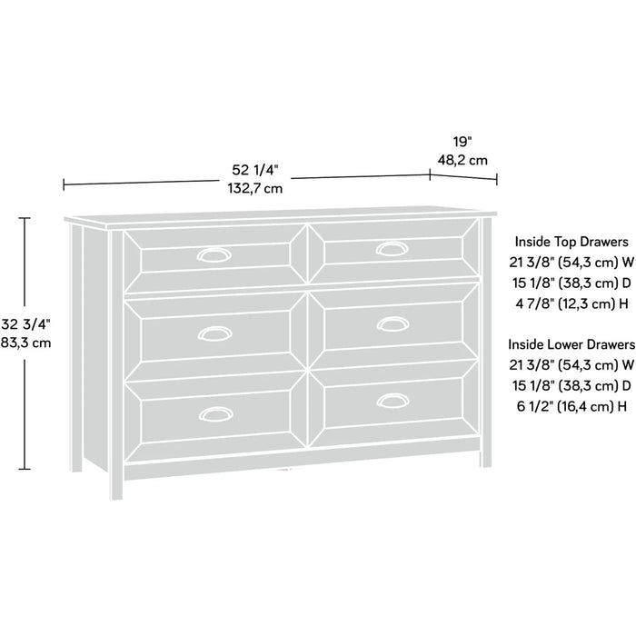 Sauder County Line Dresser Soft White Finish Storage Cabinet 20.63"D X 60.38"W X 6.81"H Bedroom Furniture US