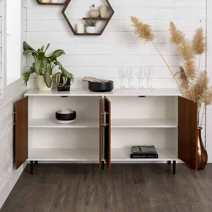 TV cabinet, modern 4-door book competition storage cabinet, 58 inches, white, living room TV stand