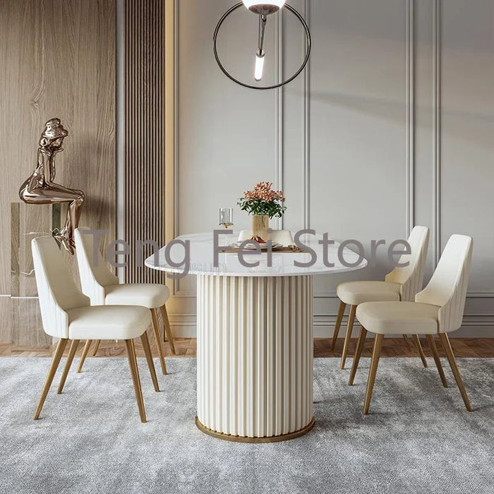 White Minimalist Light Luxury Bright Rock Plate Dining Room Set Modern Chairs Household Living Room Tavolo Pranzo Furniture WK