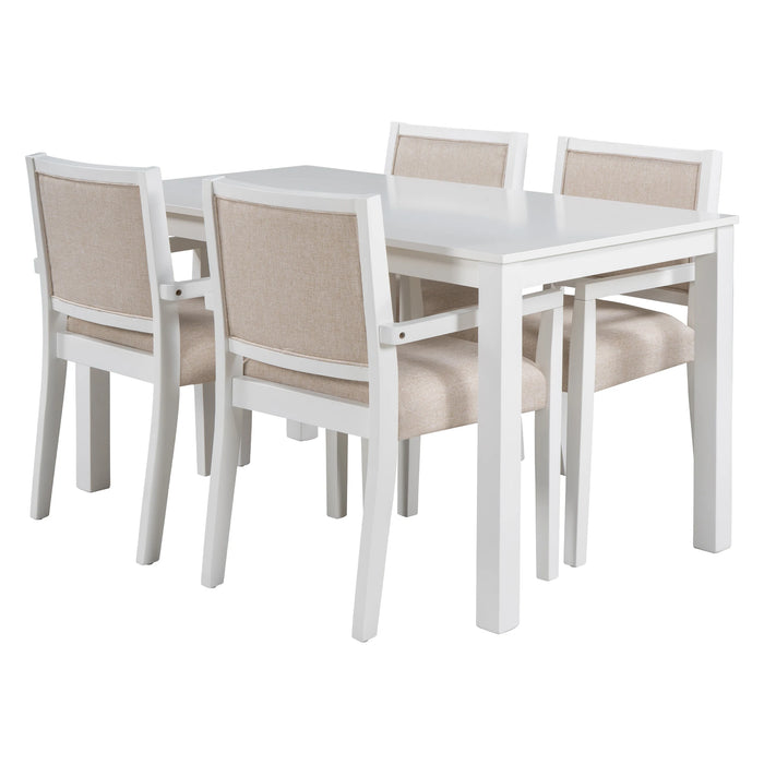 Classic Wood 5-Piece Dining Table Set with 4 Arm Upholstered Dining Chairs in Elegant Beige