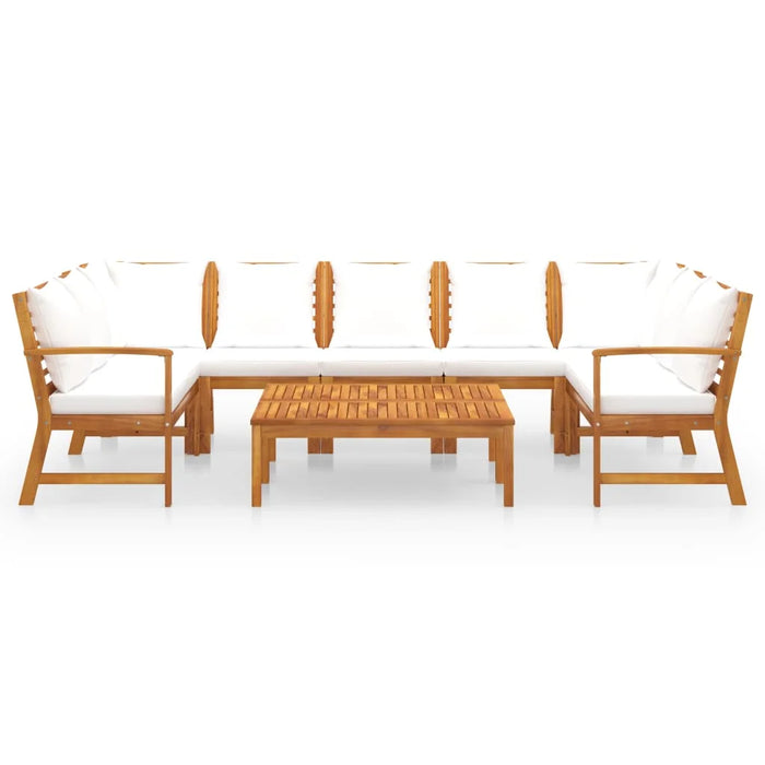 9 Piece Patio Lounge Set with Cushion Cream Solid Acacia Wood Outdoor Table and Chair Sets Outdoor Furniture Sets