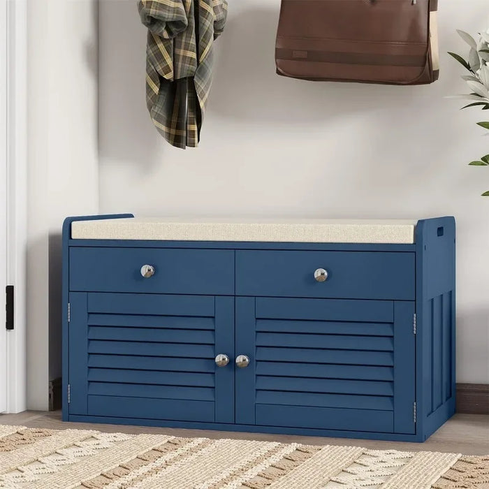WARMHONIU Shoe Storage Bench with 2 Drawers & 2 Door Cabinet Entryway Bench with Shoe Storage Shoe Bench with Cushion