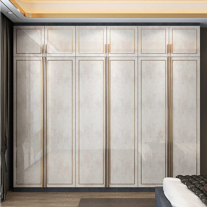 Light luxury glass door wardrobe, household bedroom, modern and simple wooden flat open wardrobe, 345668 door large wardrobe
