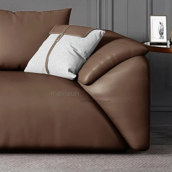 Light Luxury Leather Sofa First Layer Cowhide Nordic Small Apartment Living Room Three-Person Chaise Corner Down Sofa
