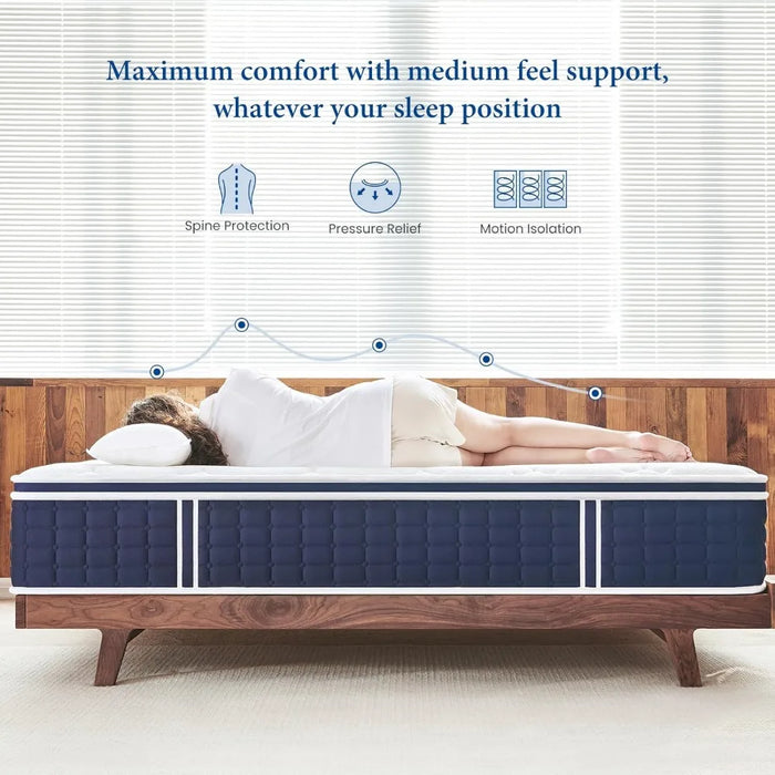 King Mattress, 12 Inch Mattress in a Box King Size, Hybrid Construction Individual Pocket Springs with CertiPUR-US Certified