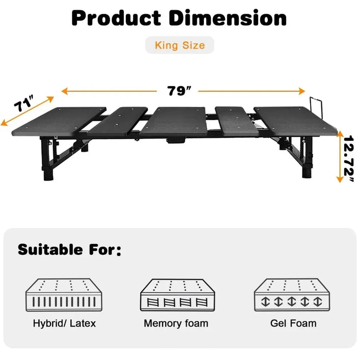 Bed FrameErgonomic Adjustable Bed Frame, Independent Head And Foot Tilt, Electric Bed Frame With Wireless Remote Control, Black