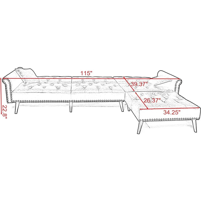 Velvet Convertible Sleeper Puffs Sofa Living Room Sofas Button Tufted Sectional Futon Sofa Bed Black Air Single Modern Furniture