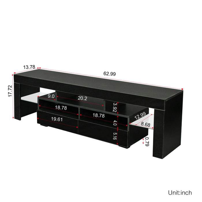 Living Room Furniture TV Stand Cabinet with 2 Drawers & 2 open shelves,20-color RGB LED Lights with Remote For Home Living Room