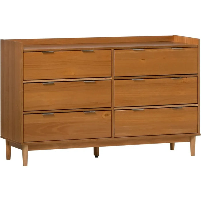 Modern Solid Wood 6-Drawer Dresser with Gallery-Top, 55 Inch, Caramel, dresser  tocadores para el dormitorio , makeup table