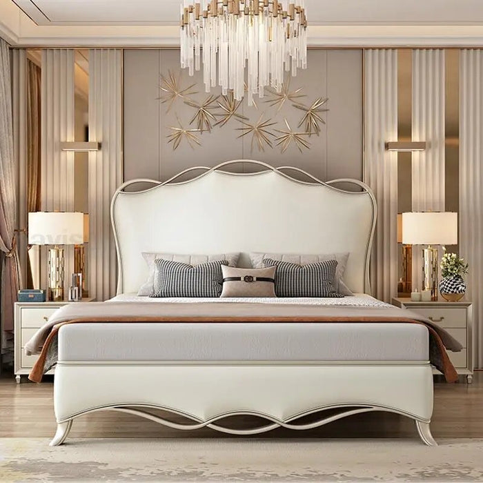 Luxury Style Bedroom Frame Set Solid Wood High Elastic Sponge Leather Bedside Table Large Storage Comfortable Double Bed Supplie