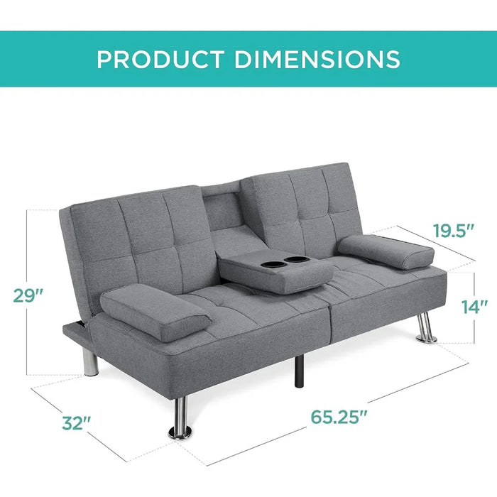 Best Choice Products Linen Modern Folding Futon, Reclining Sofa Bed for Apartment, Dorm w/Removable Armrests