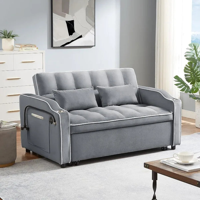 3 in 1 Sleeper Sofa Couch Bed,Velvet Convertible Loveseat Sleeper Sofa with Swivel Phone Stand,Storage Pockets,Pull Out Loveseat