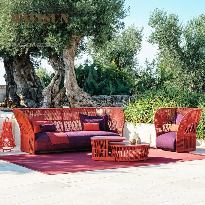 New Outdoor Rattan Sofa Of Garden Courtyard Villa Rain-Proof And Sun-Proof Open-Air Chair  Balcony Furniture Combination