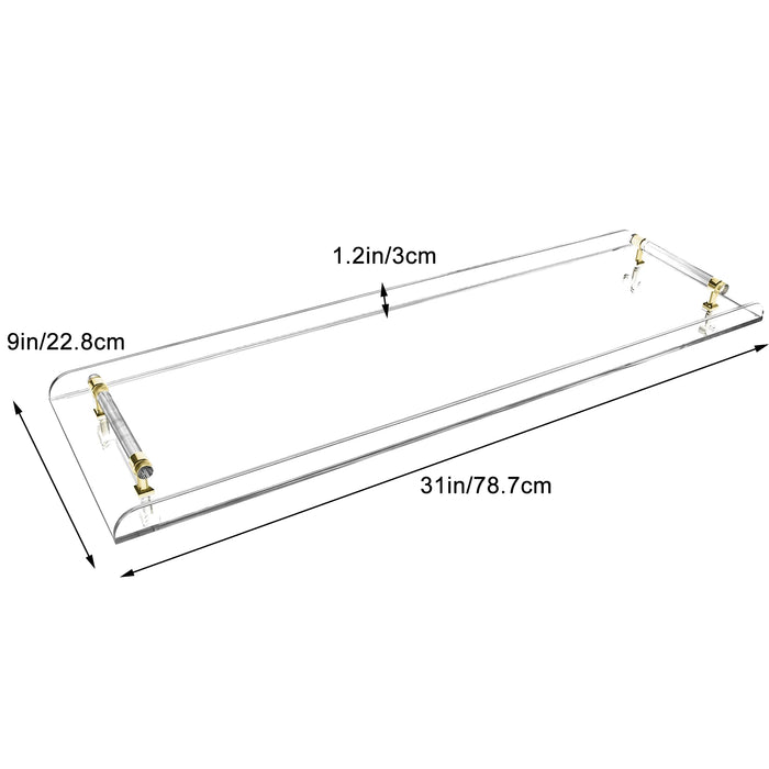 Acrylic Bathtub Caddy Tray , Clear Bath Caddy Tray For Bathtub With Gold Handle For Bathroom