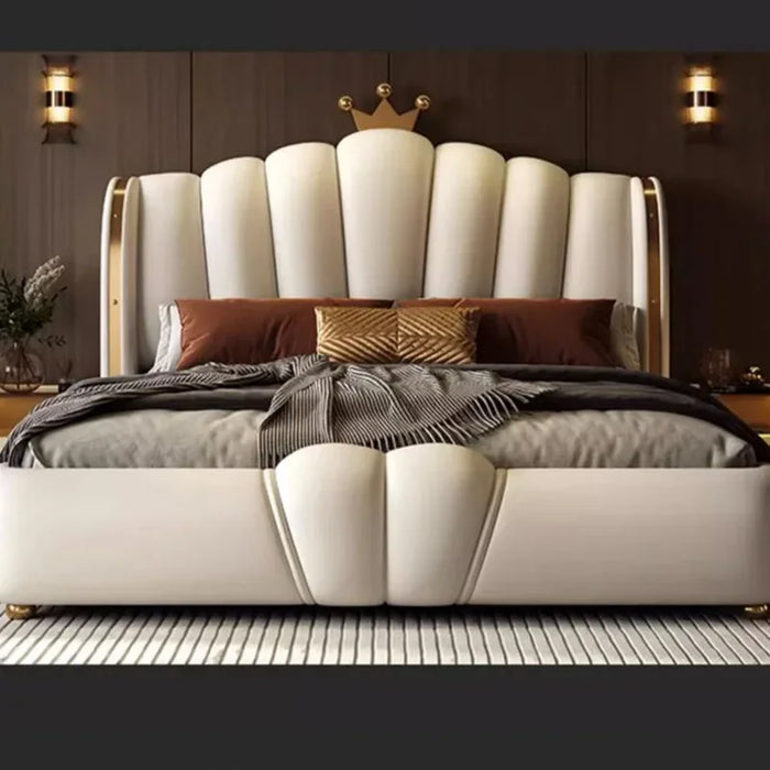 Nordic Unique Aesthetic Bed King Size Cheap Cute Modern Queen Bed White Faux Leather Camas Matrimonial Bedroom Furniture