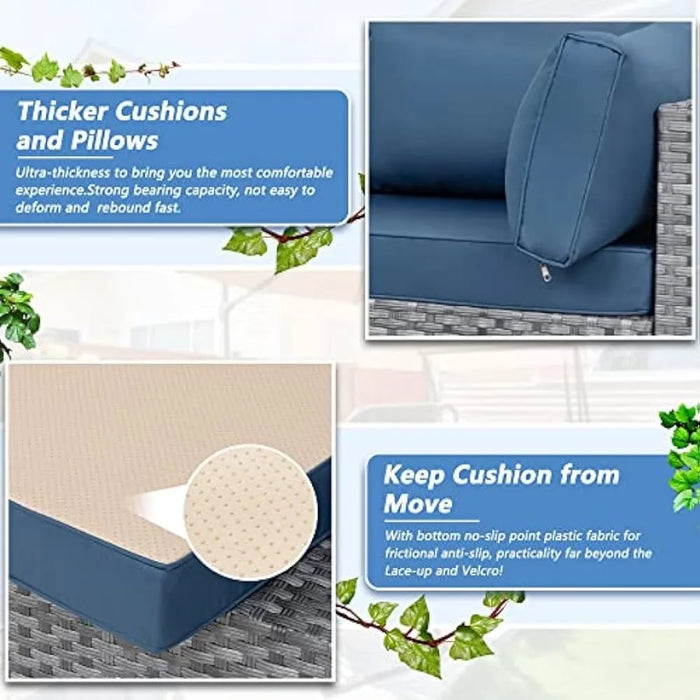 7 Pieces Outdoor Patio Sectional Sofa Couch, Wicker Furniture Conversation Sets with Washable Cushions & Glass Coffee Table