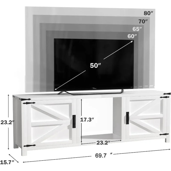 70" TV Stand with Double Barn Doors Storage Cabinets for TVs UP To 80 Inch, Farmhouse TV Entertainment Center for Living Room
