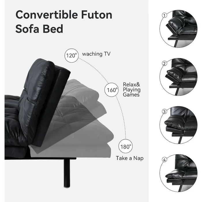 Convertible Futon Sofa Bed,Sleeper Futon Bed Couch,Memory Foam Futon Sofa,Loveseat Sofa Bed, Leather Modern Sofa