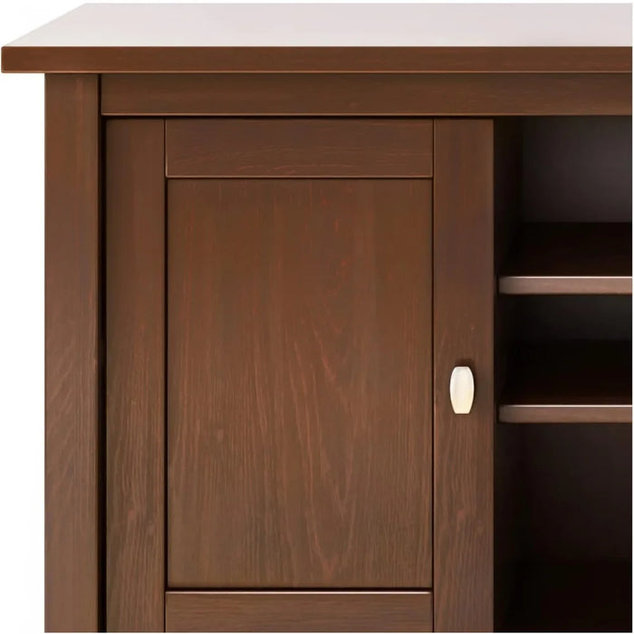 SOLID WOOD 47 Inch Wide Transitional TV Media Stand in Russet Brown for TVs Up to 50 Inches Modern Tv Cabinet Luxury Furniture